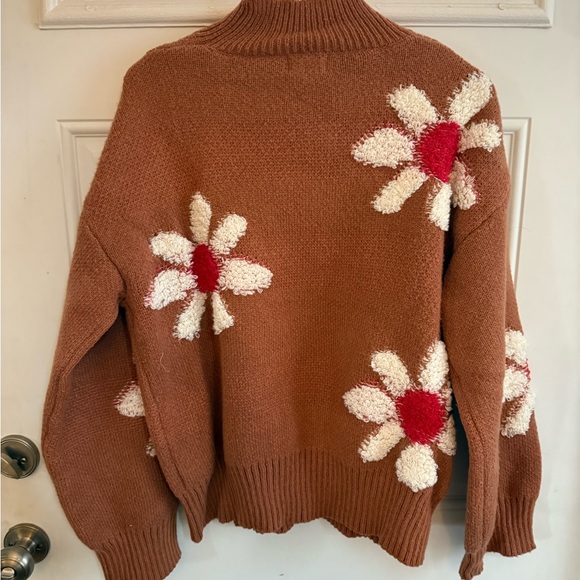 Pink Lily Brown Daisy Knit Sweater - Picture 2 of 4